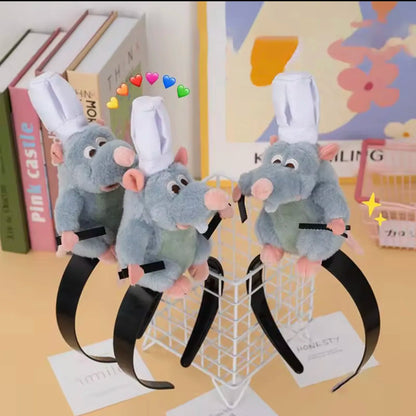 Creative Funny Ratatouille Cartoon Headband Cute Plush Mouse Doll Wide-brimmed Hair Clip Hair Accessories Headwear