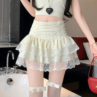White Sweet Ballet Mini Skirt Women High Waist Lace Short Cake Skirts Korean Y2k Clothes Girls Casual A Line Black Tulle Skirt