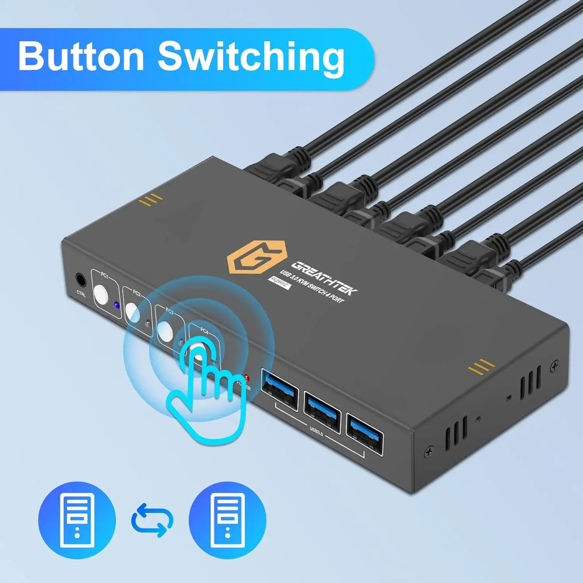 USB3.0 KVM Switch HDMI 4K@60Hz for 4 Computers Share 1 Monitor Share Keyboard Mouse  Support Button Switch Plug and Play