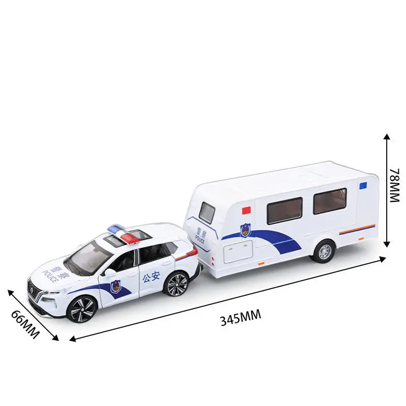 1/32 Alloy Trailer RV Truck Car Model Diecast Metal Recreational Off-road Vehicle Camper Car Model Sound and Light Kids Toy Gift