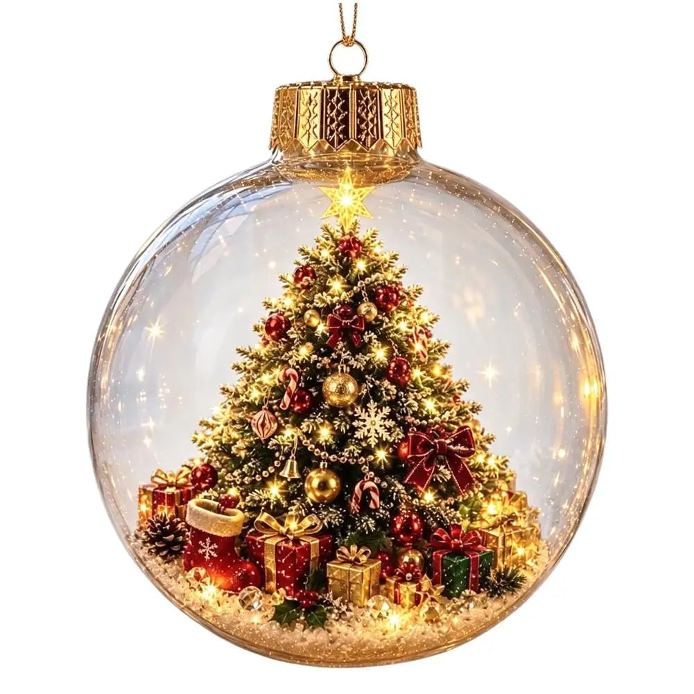 Acrylic Material Christmas Ball Ornament Transparent Design with Light Santa Claus Pendant 8CM Size Hanging Christmas Decoration