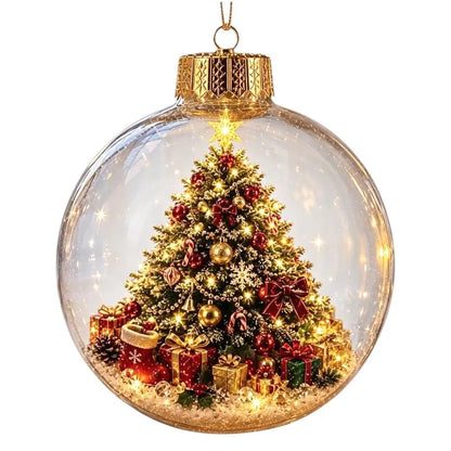 Acrylic Material Christmas Ball Ornament Transparent Design with Light Santa Claus Pendant 8CM Size Hanging Christmas Decoration