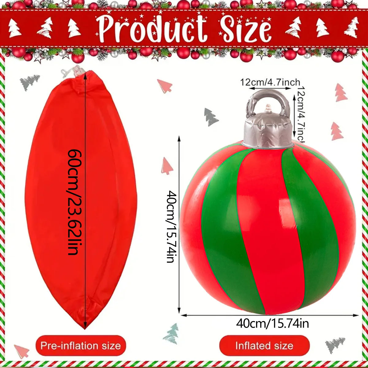 2Pcs 40cm PVC inflatable Christmas decoration ball ornament. Christmas outdoor holiday yard lawn porch decoration