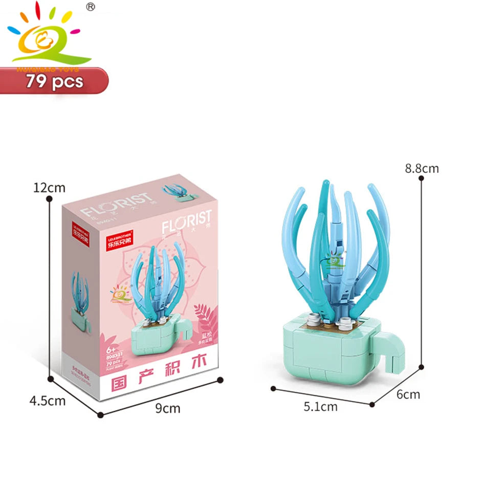 HUIQIBAO MOC Flower Succulent Potted Model Building Block DIY Eternal Bouquet Home Desk Plant Decor Brick Girl Gift Children Toy