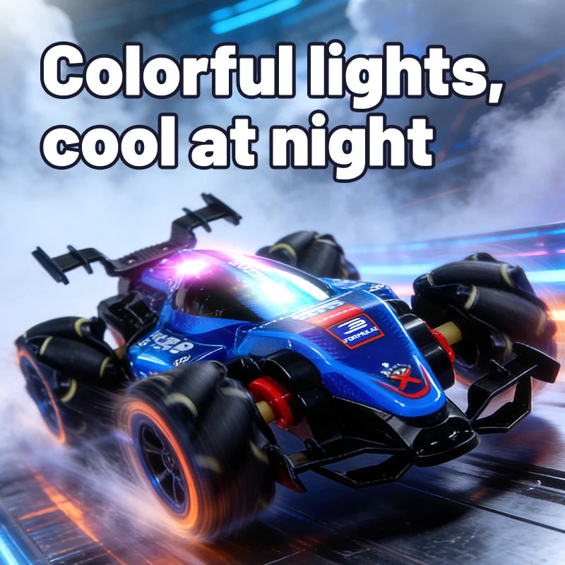 2.4G Mini RC Car Formula Racing Car 4WD Stunt Remote Control Drift Car Toy with Light Universal Wheel Car Toy for Kids Q239 Blue