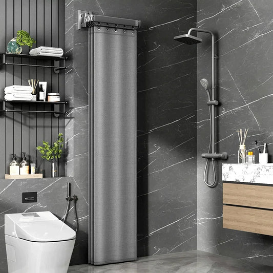 Foldable Shower Curtain Rod Set, Waterproof High-End Bathroom Partition for Wet and Dry Separation, with a Folding Rack