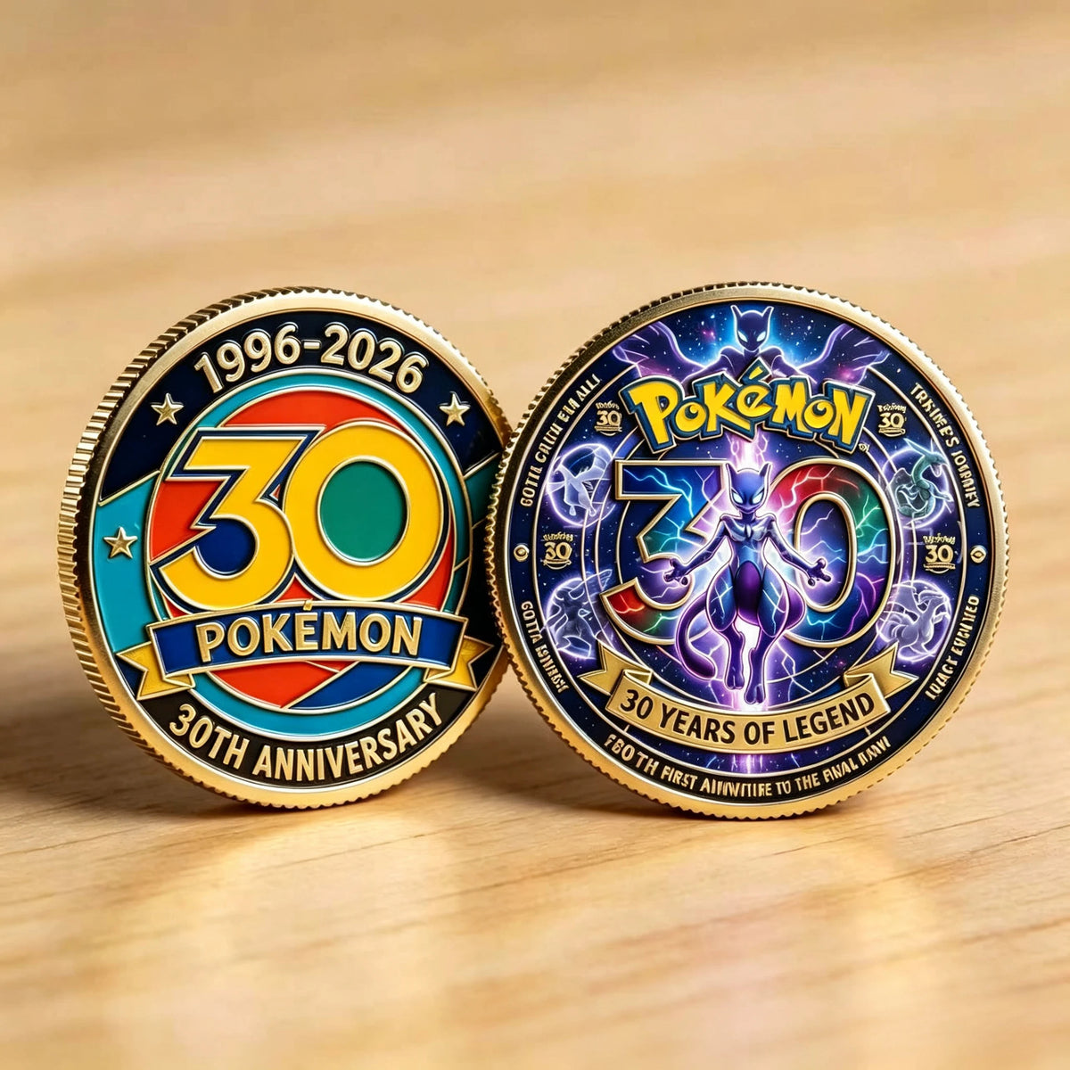 Pokemon 30th Anniversary Commemorative Coin Pikachu Gengar Mewtwo Anime Toys for Kids Gift Collection Display Decoration