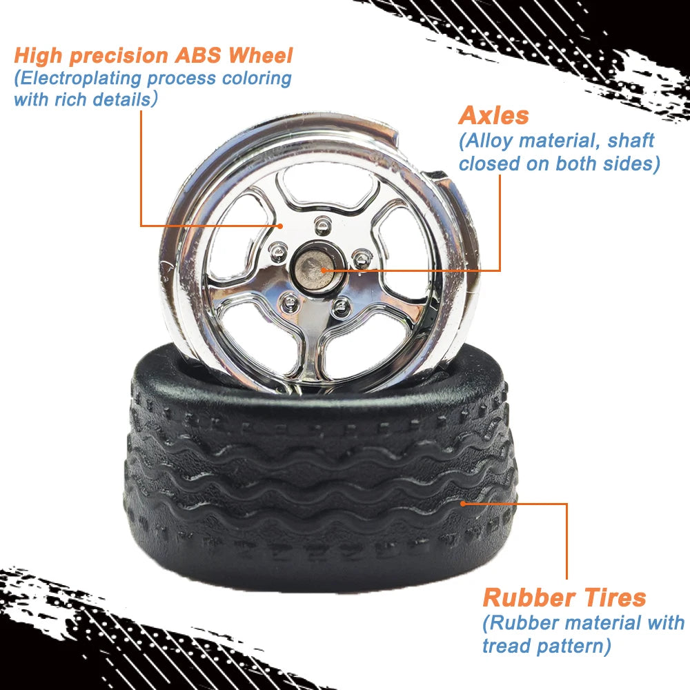 1/64 Model Car Wheels with Rubber Detachable Tires Pentagram Spoke Refitting Parts for Matchbox D:11mm+13mm 1 Set