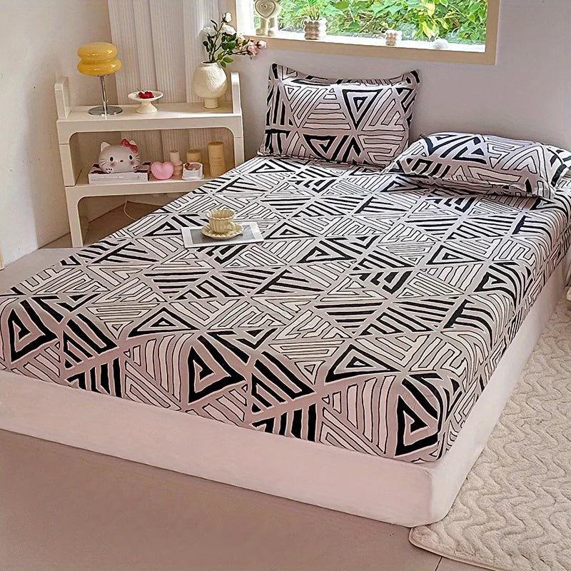 3pcs Print Bedding Set, Soft and Comfortable, Suitable for Bedroom, Guest Room One Fitted Sheet + Two Pillowcases, No Core