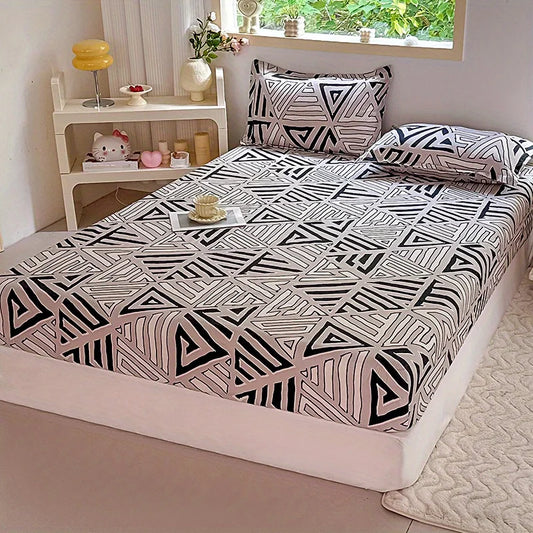 3pcs Print Bedding Set, Soft and Comfortable, Suitable for Bedroom, Guest Room One Fitted Sheet + Two Pillowcases, No Core