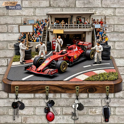 2D Flat. 1pc. Racing-Themed Key Hook - Multifunctional Decorative Key Rack, Equipped with Four Metal Hooks, Wall Decoration
