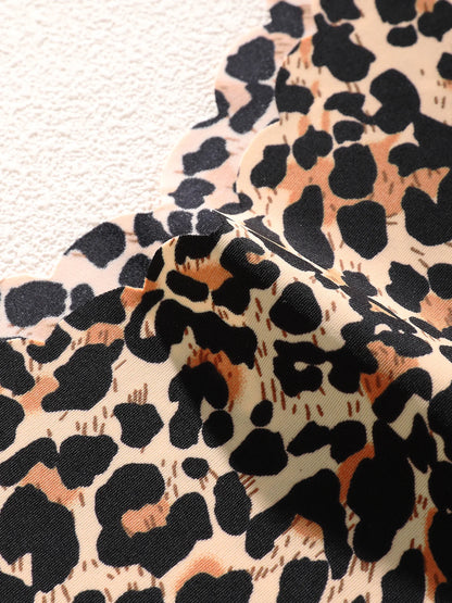 5PCS Leopard Heart Print Scalloped V-Waist Thongs, Seamless No-Show Earth Neutral Soft Breathable Invisible Women Daily Underwea