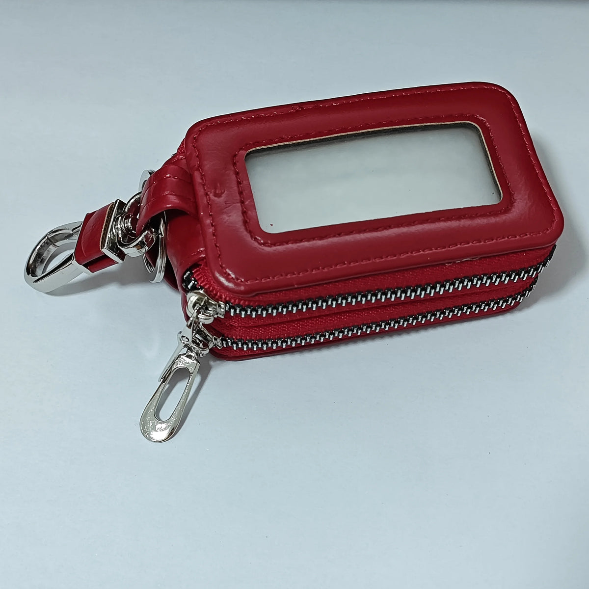 High-End Double Layer Zipper Car Key Holder Leather Key Case Large Capacity Universal Men Women Key Pouch with Keychain
