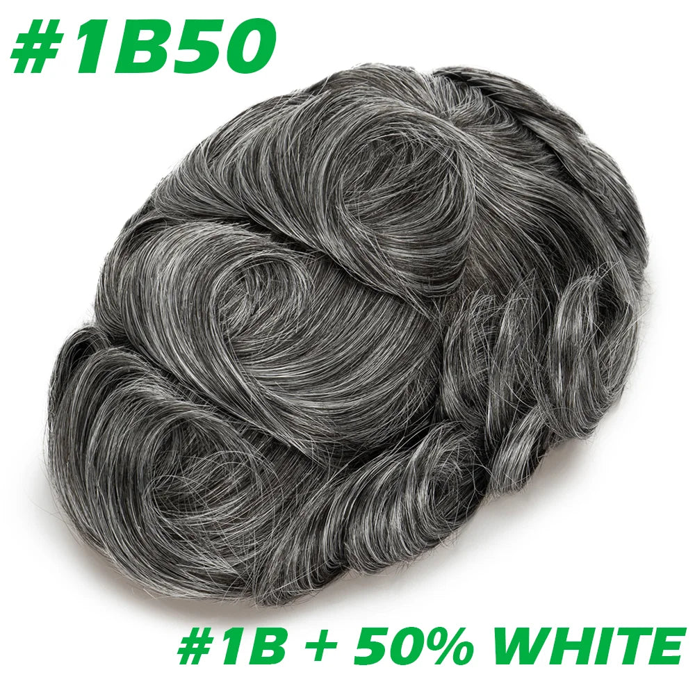 0.03mm Thin Skin Men's Wig 90% 100% Density Human Hair Men Toupee Capillary Prosthesis V Loop Natural Hairline for Hair Loss
