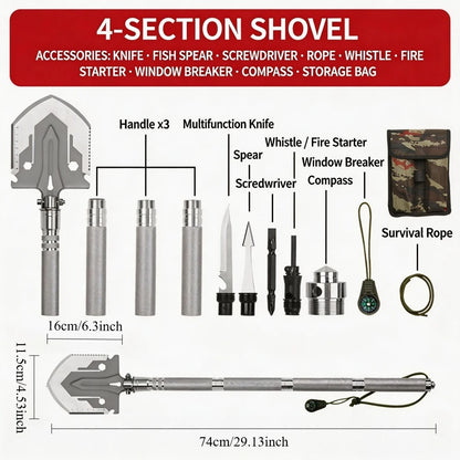 Multifunctional Folding Camping Shovel, Portable Military‑Style Survival Spade for Outdoor Camping Hiking Car Emergency