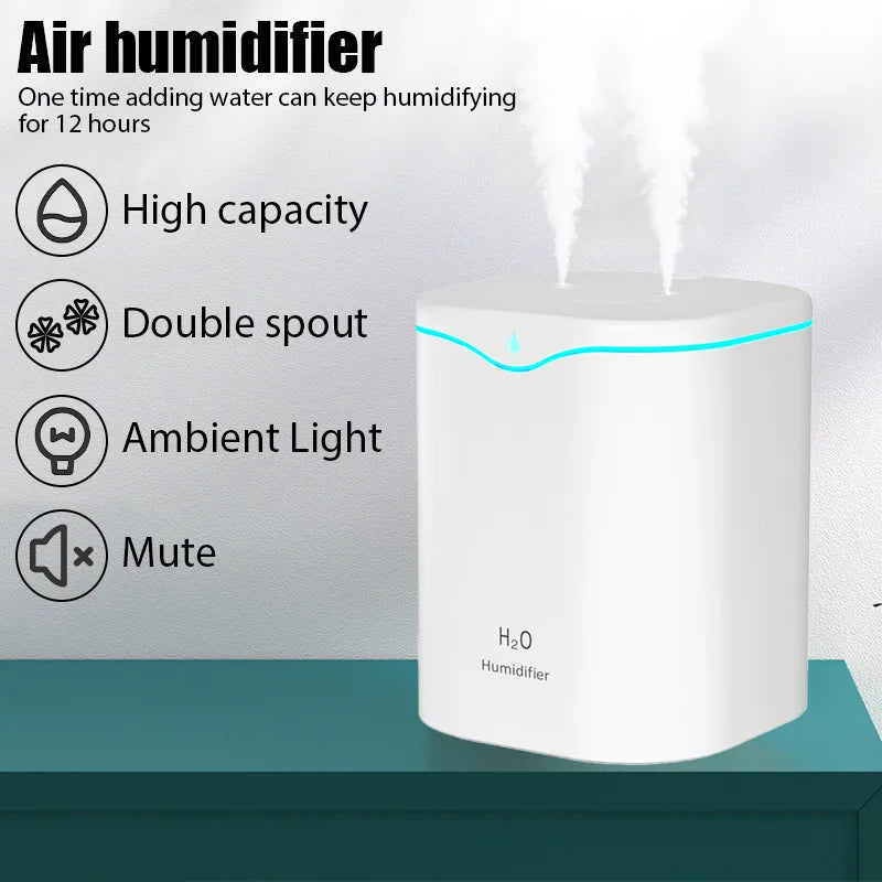 2000ML Large Capacity USB Air Humidifier With Double Spray Port Essential Oil Aromatherapy Cool Mist Maker For Home Office