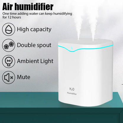 2000ML Large Capacity USB Air Humidifier With Double Spray Port Essential Oil Aromatherapy Cool Mist Maker For Home Office
