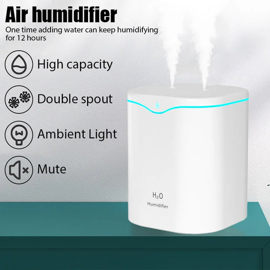 2000ML Large Capacity USB Air Humidifier With Double Spray Port Essential Oil Aromatherapy Cool Mist Maker For Home Office