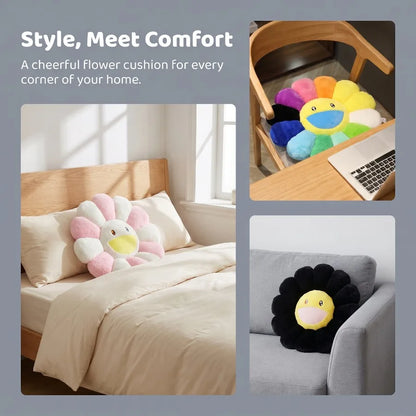 Kawaii Sunflower Stuffed Cushion Doll Flower Cute Smile Rainbow Sunflower Decorative Pillow Plush Toy Office Back Cushion Gift