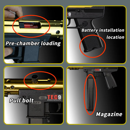 High-performance TEC-9 Gel Ball Toy Gun Orbeez Launcher, Modular Battery, Electric Pre-loading Magazine, No Bullets