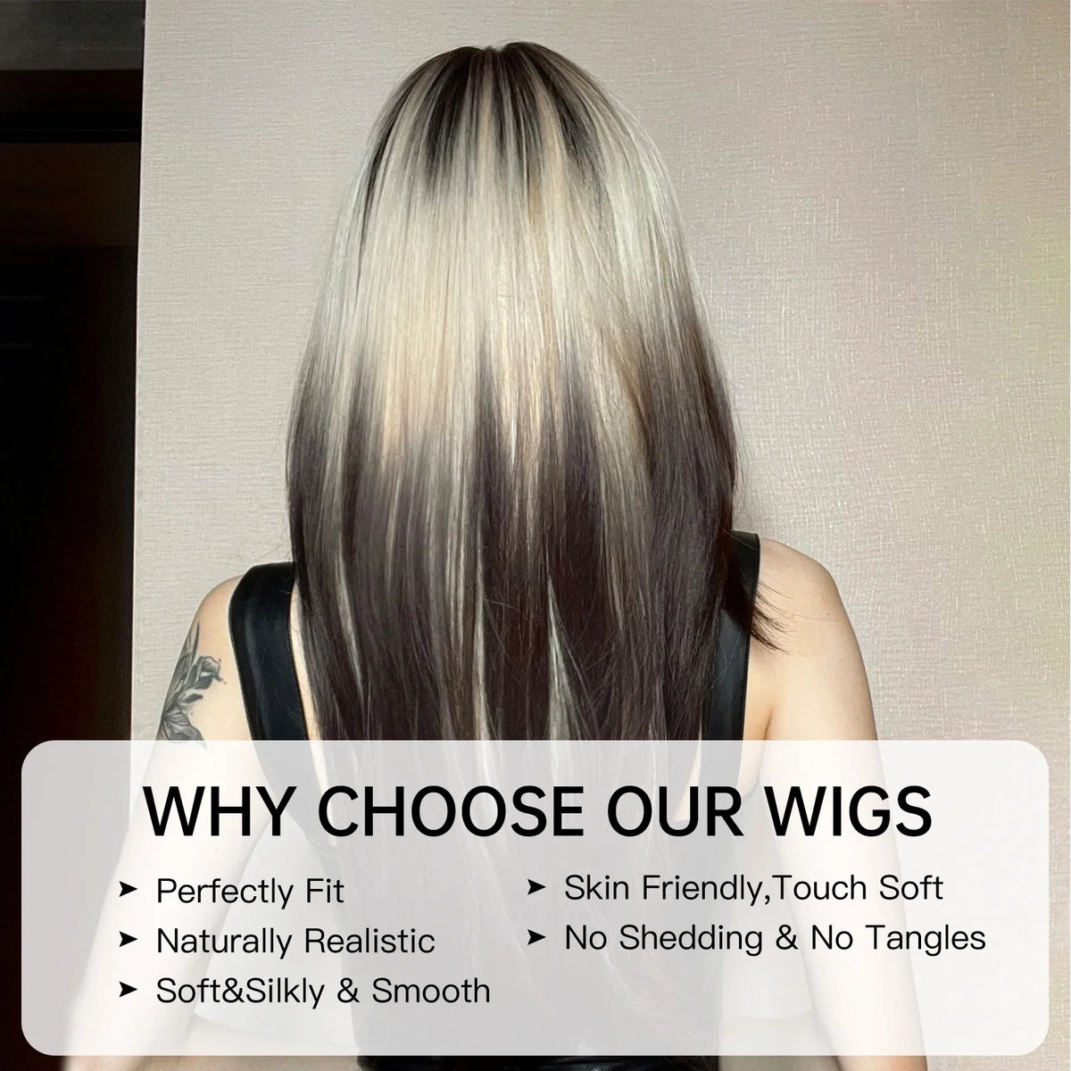 Women's Long Straight Brown Black to White Ombre Wig - Heat-Resistant Synthetic Hair,for Daily Use Cosplay Enthusiasts Christmas