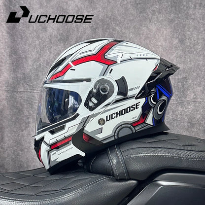 DOT Uchoose Approved Helmets Crash Motorbike Protective Gear Men Women Flip Up Helmet Motorcycle Visor Double Sun