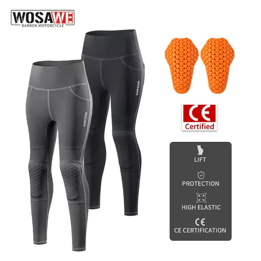 WOSAWE Women Motorcycle Pants Stretchy High Waist Reflective Motorcycle Style Pants Running Fitness GYM Trousers Honey Peach Hip