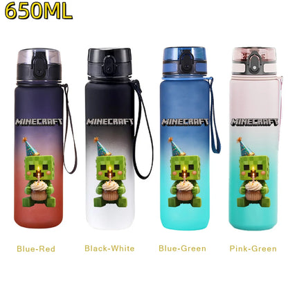 650ML Minecraft Sports Water Bottle LeakProof Plastic Cup Fitness Outdoor Shaker Drink Bottle Travel Office Jugs Birthday Gifts