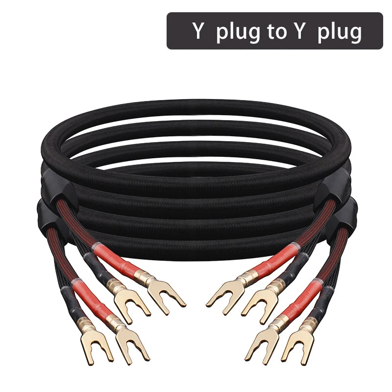 One Pair HiFi Speaker Cable High-end Audio Amplifier Cable High Purity Oxygen-free Copper With Banana 24K Gold Plug Y Plug Cable