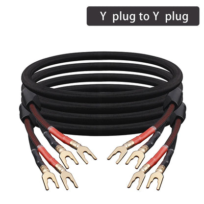 One Pair HiFi Speaker Cable High-end Audio Amplifier Cable High Purity Oxygen-free Copper With Banana 24K Gold Plug Y Plug Cable