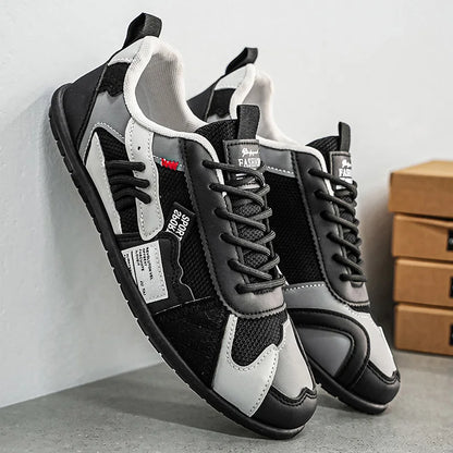 Men's Trendy Black and Gray Color-Blocked Mesh Breathable Casual Sports Shoes, Summer Thin Retro Forrest Gump Shoes, Lightweight Soft-Soled Shock-Absorbing Non-Slip Versatile Wear-Resistant Men's Shoes