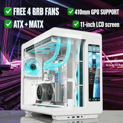 4 RGB Fans Included Gaming PC Case with LCD Screen, ATX MATX Tempered Glass, Supports 400mm GPU 360 Liquid Cooler
