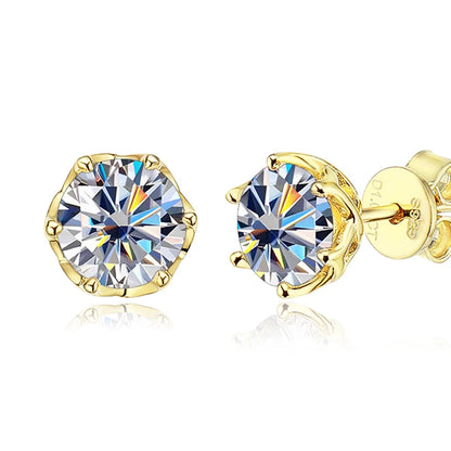Butterflykiss S925 Sterling Silver Gold Plated D Color Moissanite Stud Earrings For Women Top Quality Sparkling Wedding Jewelry