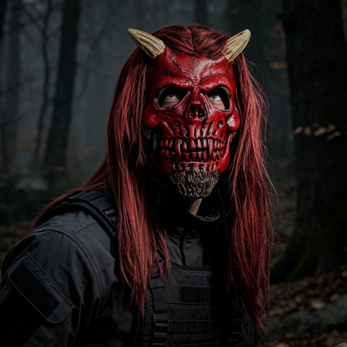 Scarlet Demon Role Play Latex Mask, Cosplay Prop for Halloween,Xmas,Bar Party & Carnival.Soft & Breathable Great Graduation Gift