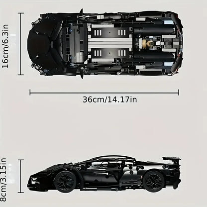 1000Pcs Technology 1:14 Black Supercar Racing Building Blocks Assembled Brick Car Toy Gift for Birthday Present
