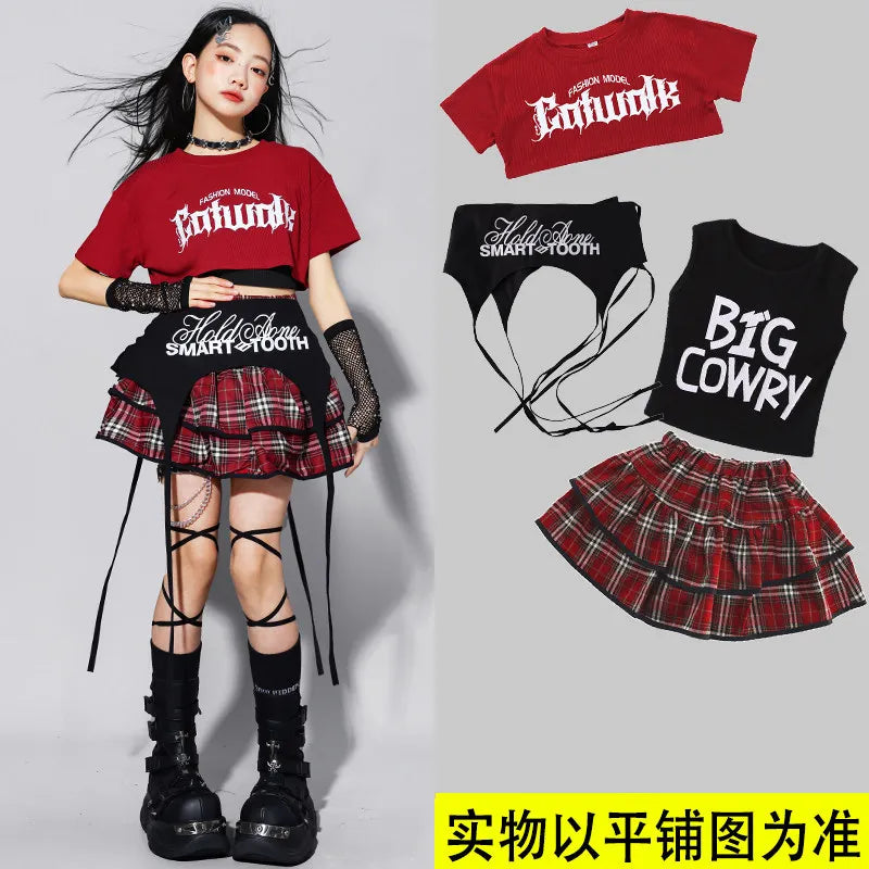 Girls K-pop Fashion Crop Top Bud Skirts Children Hip Hop Street Dance Costume Kids Streetwear Girl Group Jazz Summer Clothes Set
