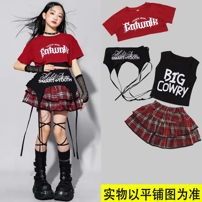 Girls K-pop Fashion Crop Top Bud Skirts Children Hip Hop Street Dance Costume Kids Streetwear Girl Group Jazz Summer Clothes Set