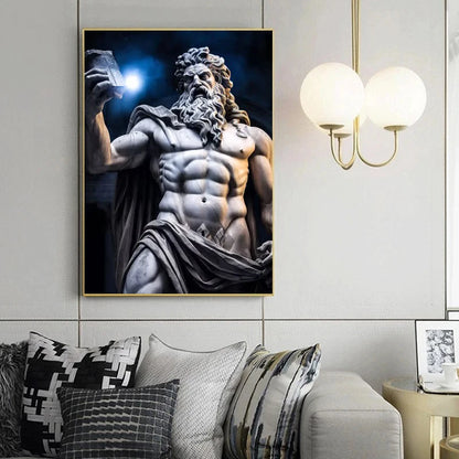 Zeus Sculpture Poster Black and White Greek God Abstract Prints Greek Mythology Canvas Painting Home Living Room Wall Decoration