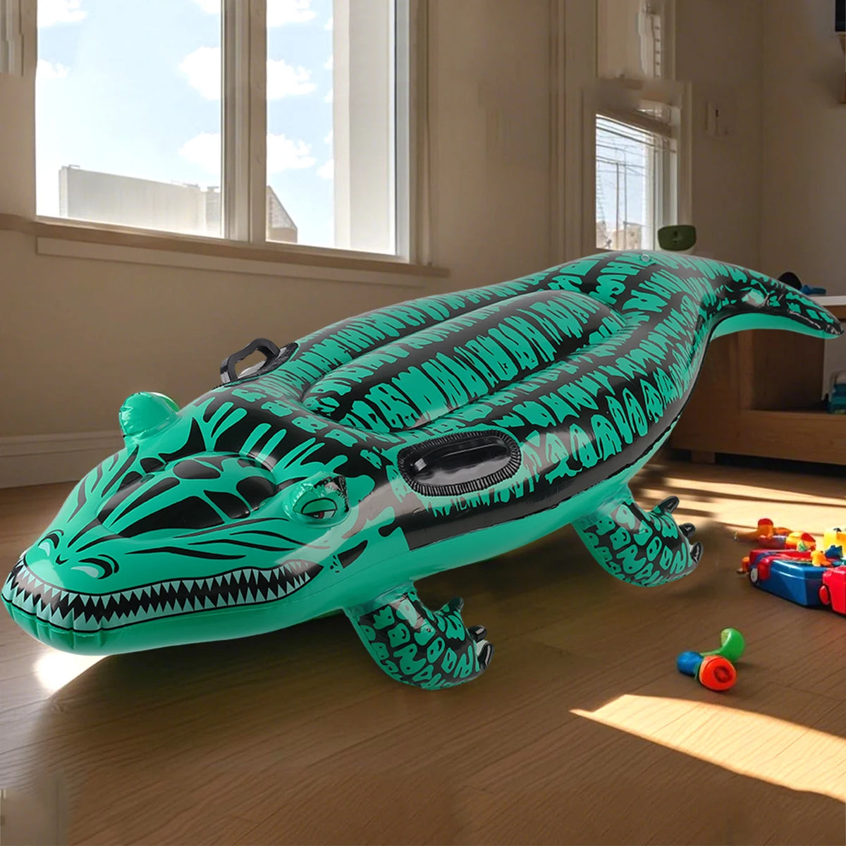 1PC Adventure-Ready Crocodile Inflatable Ride-on with Handles, Summer Thickened Pool Float