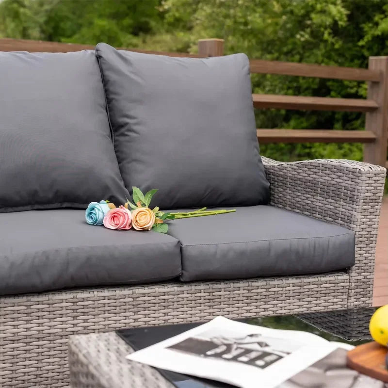 Waterproof European Style Patio Wicker Lounge Sofa Outdoor Conversation Sets Modern Rattan Garden Furniture Hotel Armchairs