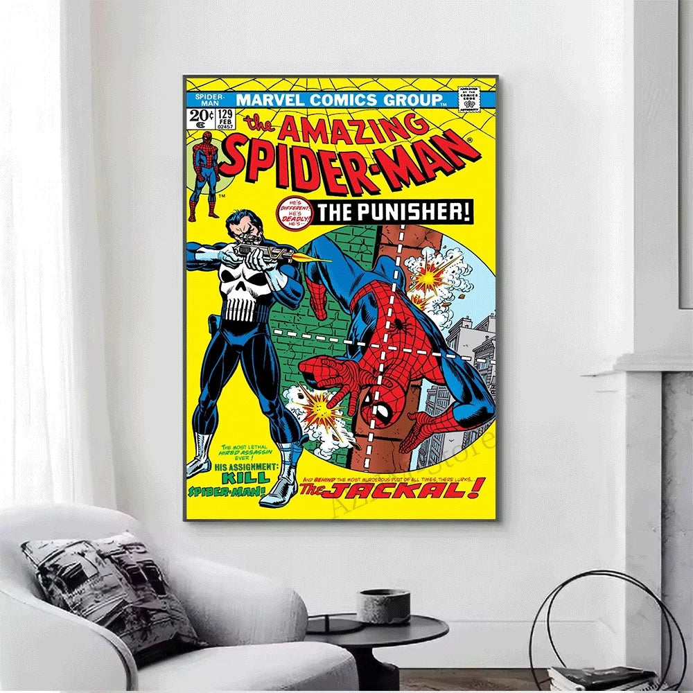 Superhero Iron Man Spider‑Man Vintage Comic Collage Canvas Wall Art Print Poster Unframed Canvas Painting Home Living Room Bed