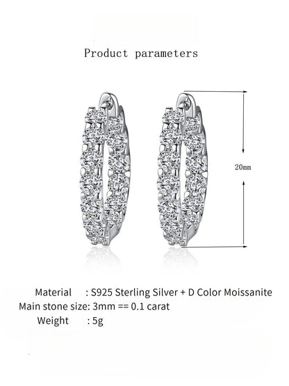 TY 2.6Ct D Color Moissanite 925 Sterling Sliver Plated White Gold Hoop Earring For Women Wedding Party Jewelry