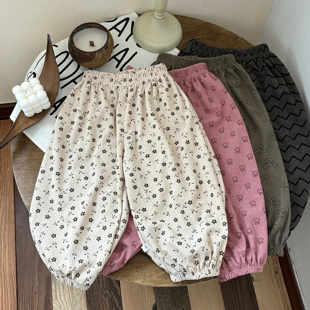 2026 Kids Girls Boys Corduroy Pants Spring Loose Harem Pants 1-8Y Korean Style Children's Clothes Autumn Casual Trousers Clothes
