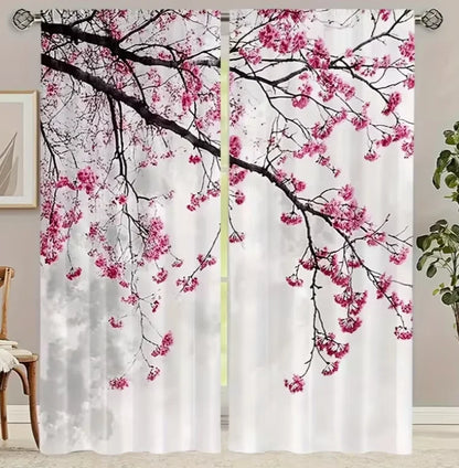 Launch The 2-Panels Japanese Warriors and Women Under Cherry Blossom Trees Semi Blackout Curtain - Improve Your Home Decor