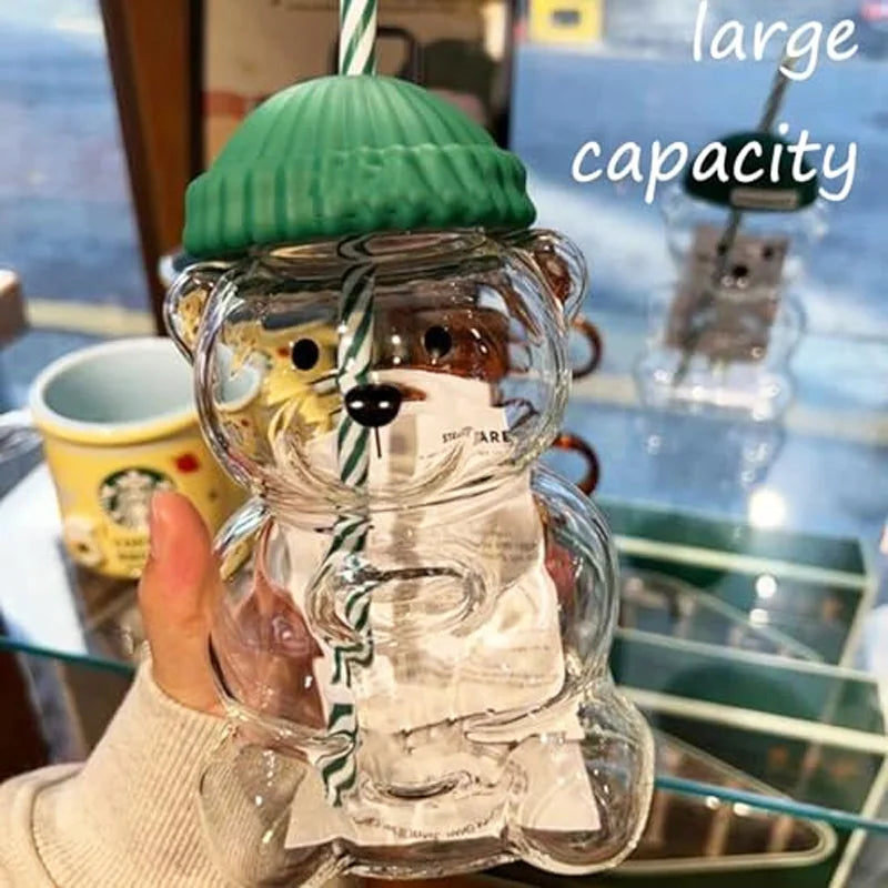 New Edition Little Bear Cold Drink Cup Cartoon Anime Glass Cup Portable Creative Design Cup Coffee Cup Bear Cup