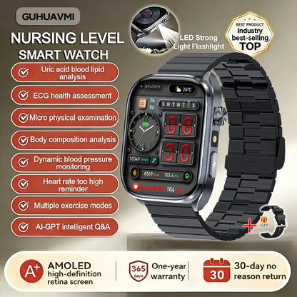 2026 New AI Health Care Accurate detection ECG SmartWatch Blood Pressure lipids Uric Acid Analysis Bluetooth Call Smart Watches