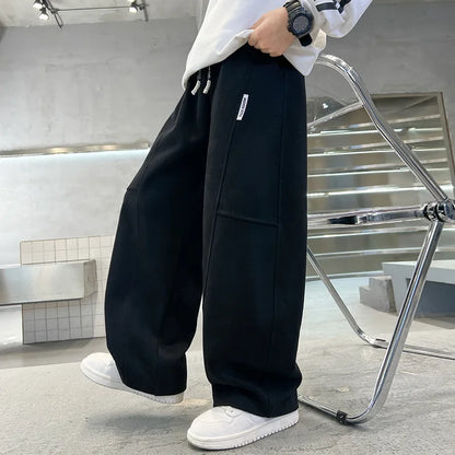 UNITIM 2026 Autumn Teens Boys Sweatpants 4-14Yrs Kids Boys Wide Leg Pants Loose Elastic Waist Junior Children Boys Straight Pant