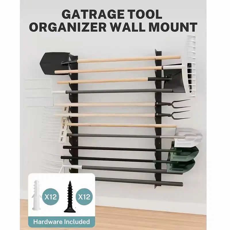 8/12th Floor Garage Tool Rack Wall Mounted, Shed Wall Organization Rack, Horizontal Tool Rack, Shovel and Rake