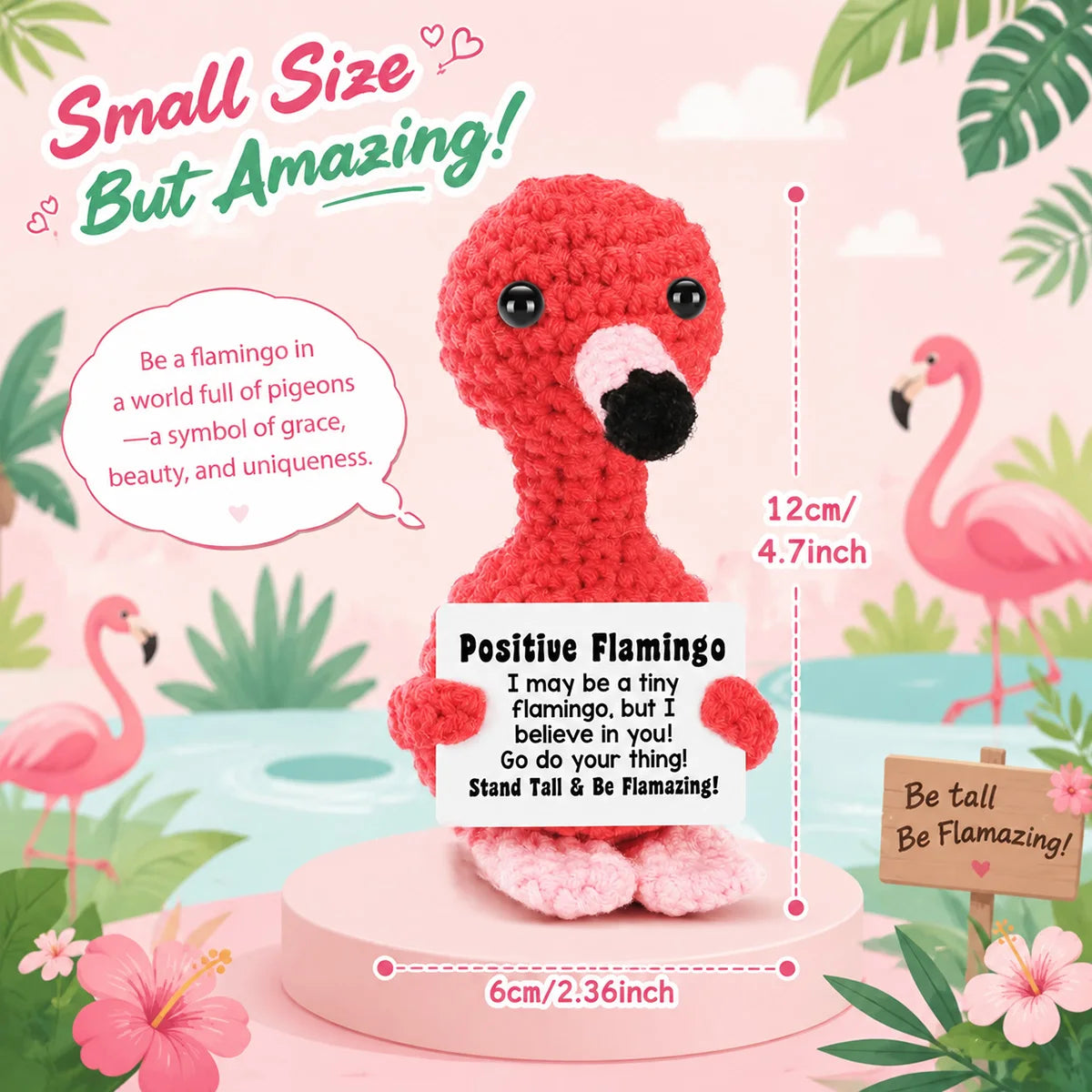 Positive Crochet Handmade Amigurumi Doll Emotional Support Pocket Hug Knit Plant Flower Encouragement Gift for Friends Coworker