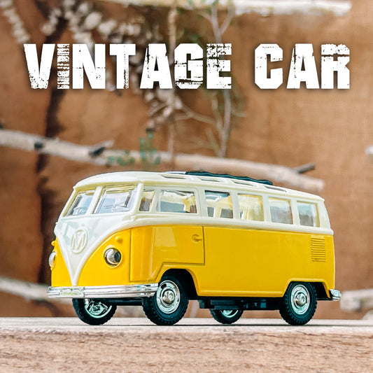 1:32 Alloy Diecast Vintage Mini Bus Van Car Model Classic Pull Back Car Miniature Vehicle Replica For Collection Gift for Kids